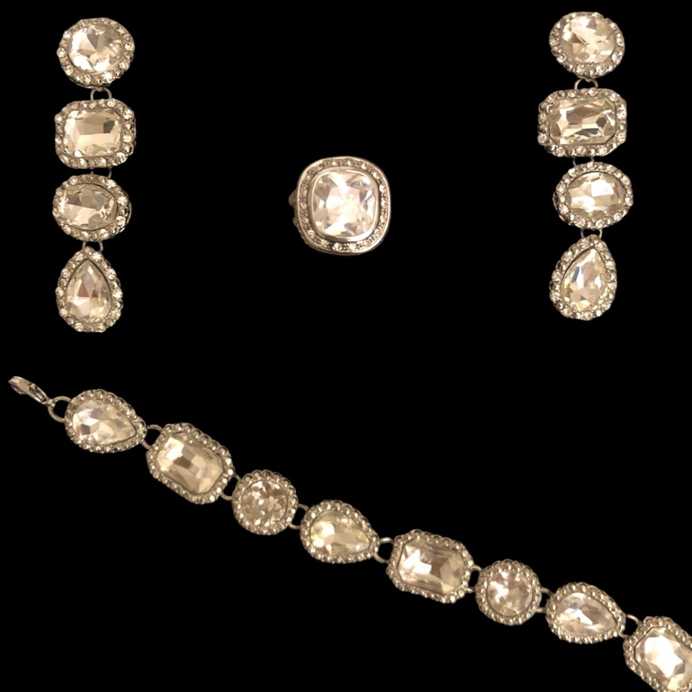 VERSONA Large Stone Statement Halo Bracelet, Earrings, & Ring set - Bold Bling!